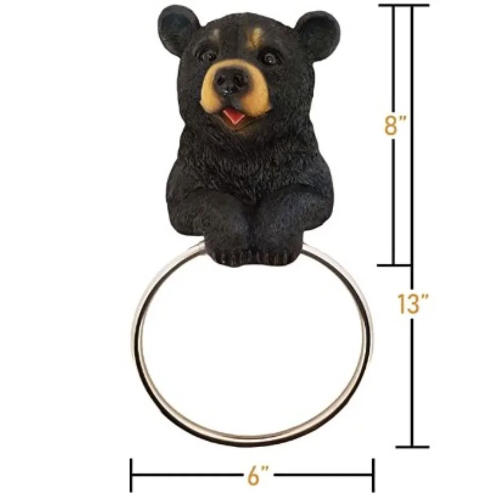 Black Bear Wall Mounted Towel Ring - Picture 2 of 6